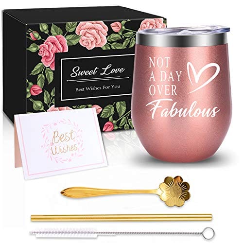 Birthday Gifts for Women,Gifts for Women Wine Gifts Ideas for Women, BFF, Best Friends,Sister,Daughter, Wife, Travel Tumbler Cup for Coffee, Wine with Lid and Coffee Spoon